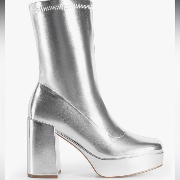 DREAM PAIRS Silver Platform Ankle Boots - Picture 1 of 7